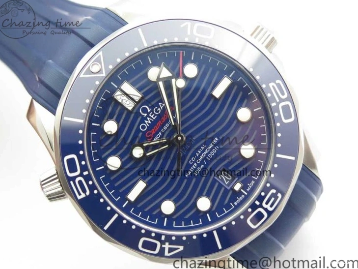0321 Lightweight 2018 Seamaster Diver 300M VSF 1:1 Best Edition Blue Ceramic Blue Dial on Blue Rubber Strap A8800 V2 (Black Balance Wheel) 7961